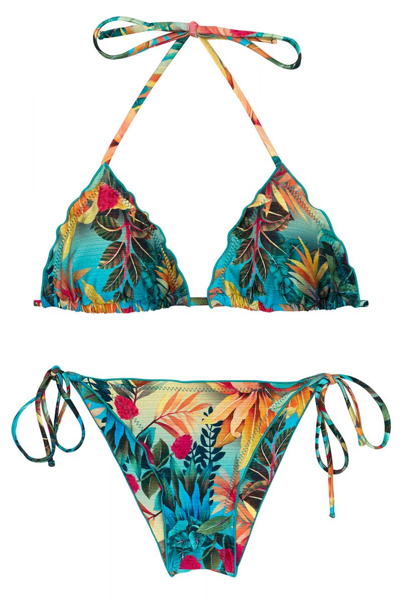 Tropical floral scrunch bikini with wavy edges - SET PARADISE TRI FRUFRU