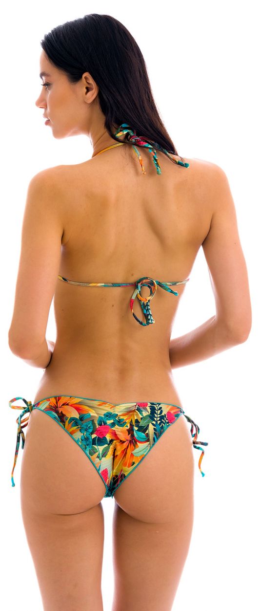 Tropical floral scrunch bikini with wavy edges - SET PARADISE TRI FRUFRU