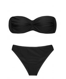 Brazilian fixed scrunch bikini in plain black - SET PRETO BANDEAU-PLI NICE