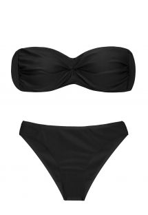 Brazilian fixed scrunch bikini in plain black - SET PRETO BANDEAU-PLI NICE
