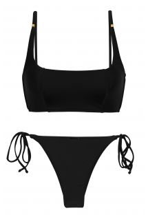 Bikini brasiliano nero, slip con lacci laterali e reggiseno sportivo - SET PRETO BRA-SPORT IBIZA