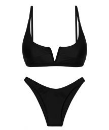 Black high leg bikini with adjustable V bralette top - SET PRETO BRA-V HIGH-LEG