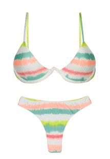Bikini con aro en V, estampado desteñido a rayas y braguita de tanga - SET REVELRY TRI-ARO FIO