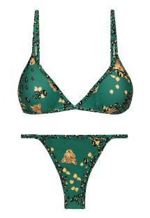 Grüner fester Bikini, schmale Seiten, Leopardenmotiv - SET ROAR-GREEN TRI-FIXO CALIFORNIA