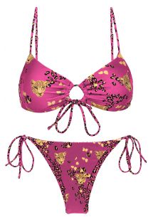Roze bustier bikini met luipaardprint en geknoopte voorkant - SET ROAR-PINK MILA IBIZA