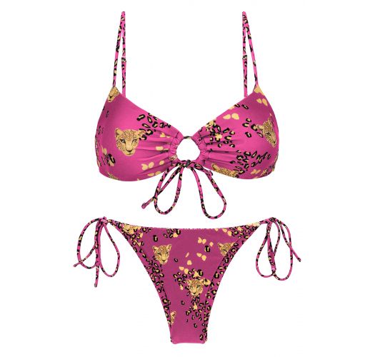 Bikini allacciato davanti slip con lacci rosa e stampa di leopardo - SET ROAR-PINK MILA IBIZA