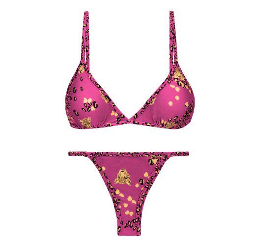 Pink  Brazilian bikini with thin sides and leopard pattern - SET ROAR-PINK TRI-FIXO CALIFORNIA