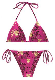 Roze bikini met luipaardmotief en touwtjes  - SET ROAR-PINK TRI-INV IBIZA-COMFY