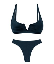 Iridescent navy blue thong bikini with V bralette top - SET SHARK BRA-V FIO