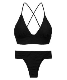 Textured  black crossed bralette bikini - SET ST-TROPEZ-BLACK TRI-COS RIO-COS