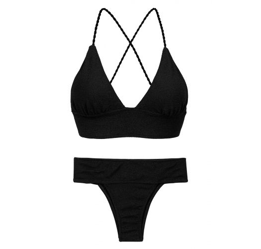 Bikini bralette spalline incrociate schiena nero testurizzato  - SET ST-TROPEZ-BLACK TRI-COS RIO-COS