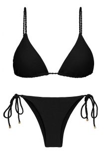 Braziliaanse bikini zwart met structuur en gedraaide bandjes - SET ST-TROPEZ-BLACK TRI-INV IBIZA