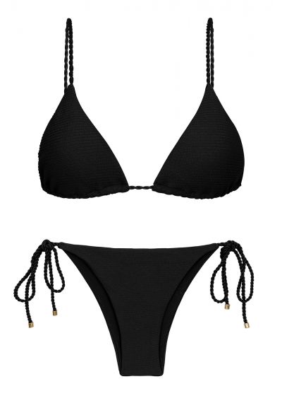 Black textured Brazilian bikini with twisted ties - SET ST-TROPEZ-BLACK TRI-INV IBIZA