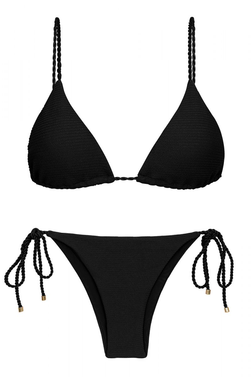 Black textured Brazilian bikini with twisted ties - SET ST-TROPEZ-BLACK TRI-INV IBIZA