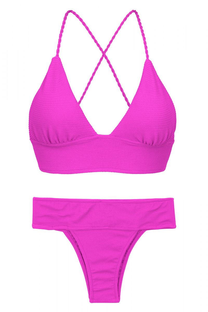 Plain magenta pink crossed bralette bikini - SET ST-TROPEZ-PINK TRI-COS RIO-COS