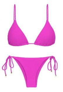 Różowe teksturowane brazylijskie bikini ze skręcanymi wiązaniami - SET ST-TROPEZ-PINK TRI-INV IBIZA