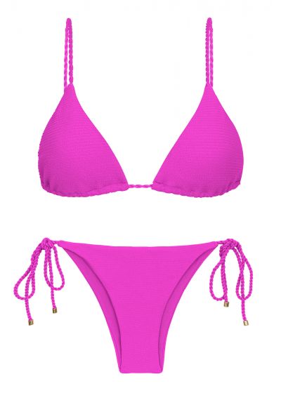 Magenta pink textured Brazilian bikini with twisted ties - SET ST-TROPEZ-PINK TRI-INV IBIZA