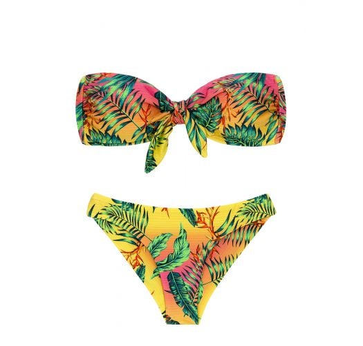 Colorful tropical print bandeau bikini with a knot - SET SUN-SATION BANDEAU-NO NICE