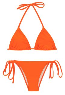 Bikini brasiliano arancione con lacci laterali accessoriati - SET TANGERINA TRI-ROL LACINHO