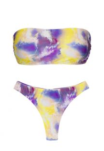 Bandeau bikinitop en stringbroekje paars/geel tie dye - SET TIEDYE-PURPLE BANDEAU-RETO FIO