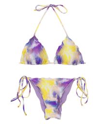 Purple / yellow tie dye scrunch  bikini with wavy edges - SET TIEDYE-PURPLE TRI FRUFRU