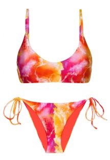 Bikini mit Seitenschnüren, Tie-Dye-Print rot/orange - SET TIEDYE-RED BRALETTE IBIZA-COMFY