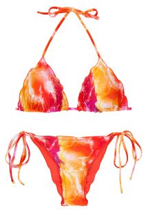 Bikini scrunch tie dye rouge/orange bords ondulés - SET TIEDYE-RED TRI FRUFRU