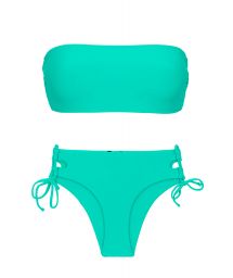 Bikini bandeau vert d'eau et bas côtés doubles à nouer - SET UV-ATLANTIS BANDEAU-RETO MADRID