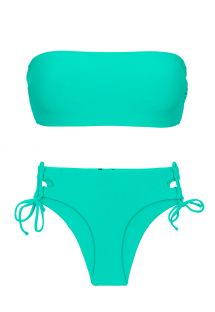 Bikini bandeau vert d'eau et bas côtés doubles à nouer - SET UV-ATLANTIS BANDEAU-RETO MADRID