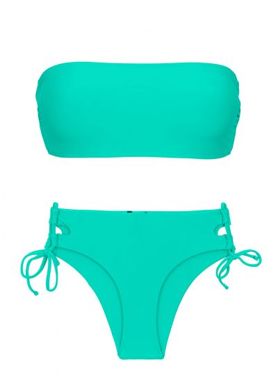 Water green bandeau pull-on bikini with double side tie bottom - SET UV-ATLANTIS BANDEAU-RETO MADRID