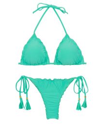 Water green scrunch thong bikini with wavy edges - SET UV-ATLANTIS TRI FRUFRU-FIO