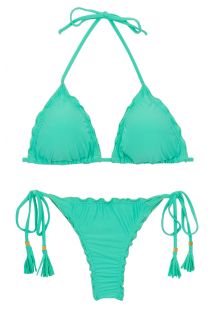 Seledynowe bikini stringi typu scrunch z falistymi brzegami - SET UV-ATLANTIS TRI FRUFRU-FIO