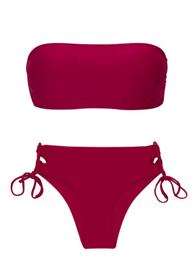 Garnet red bandeau bikini with double sides tie - SET UV-DESEJO BANDEAU-RETO MADRID