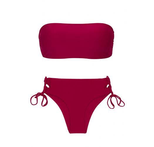 Bikini rojo granate, sin tirantes, con lazos a los lados - SET UV-DESEJO BANDEAU-RETO MADRID