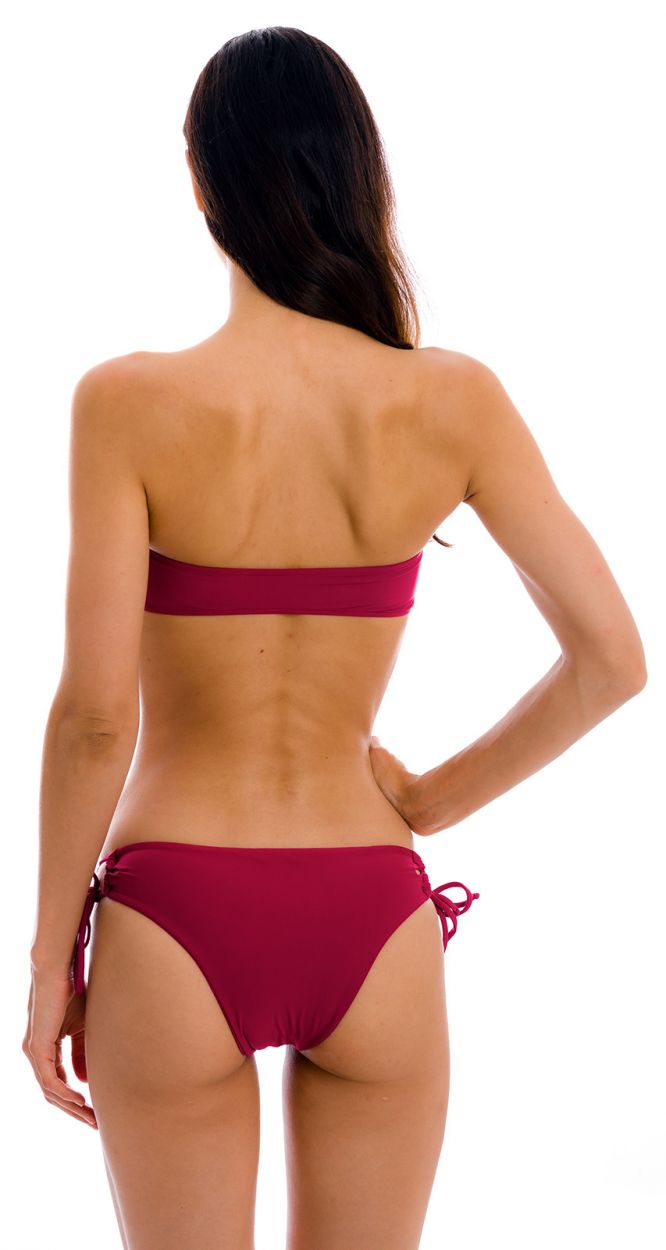Garnet red bandeau bikini with double sides tie - SET UV-DESEJO BANDEAU-RETO MADRID