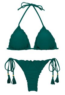 Dark green scrunch thong bikini with wavy edges - SET UV-GALAPAGOS TRI FRUFRU-FIO