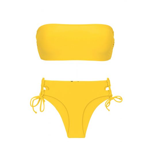 Bikini pull-on a fascia giallo con slip doppi laccetti fianchi - SET UV-MELON BANDEAU-RETO MADRID