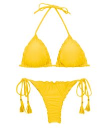 Yellow  scrunch thong bikini with wavy edges - SET UV-MELON TRI FRUFRU-FIO