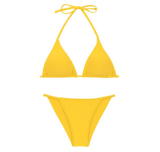 Bikini brasiliano sfacciato giallo, triangolo a tendina e slip fisso a strisce sottili sui fianchi - SET UV-MELON TRI-INV CHEEKY-FIXA