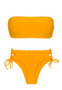 サイドにダブル紐ボトムが付いたオレンジのバンドゥプルオンビキニ - SET UV-PEQUI BANDEAU-RETO MADRID