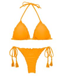 Orange-yellow scrunch thong bikini with wavy edges - SET UV-PEQUI TRI FRUFRU-FIO