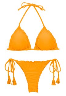 Orange-yellow scrunch thong bikini with wavy edges - SET UV-PEQUI TRI FRUFRU-FIO