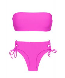 Magenta pink bandeau bikini with double sides tie - SET UV-PINK BANDEAU-RETO MADRID
