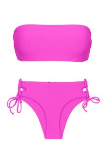Bikini bandeau rosa magenta con laterales con anudado doble - SET UV-PINK BANDEAU-RETO MADRID