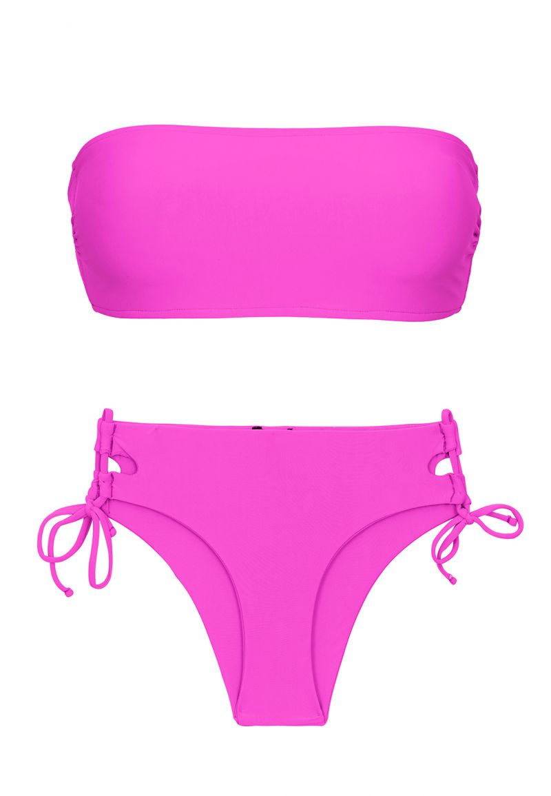Magenta pink bandeau bikini with double sides tie - SET UV-PINK BANDEAU-RETO MADRID