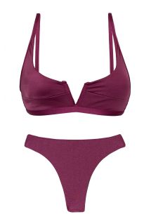Opalizujące fioletowe bikini typu stringi z biustonoszem bralette V - SET VIENA BRA-V FIO