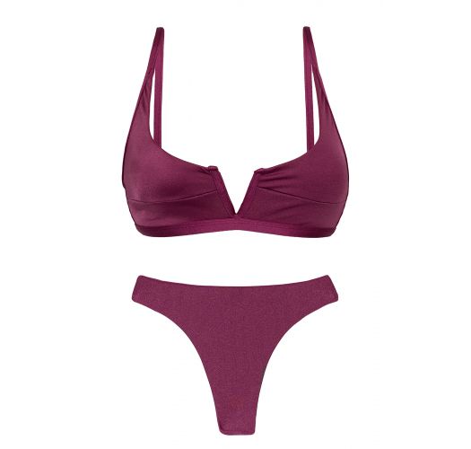 Iridescent purple thong bikini with V bralette top - SET VIENA BRA-V FIO