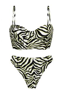 Bikini bralette con allacciatura posteriore tigrato bianco e nero con slip brasiliano fisso - SET WILD-BLACK BALCONET-ANNA NICE