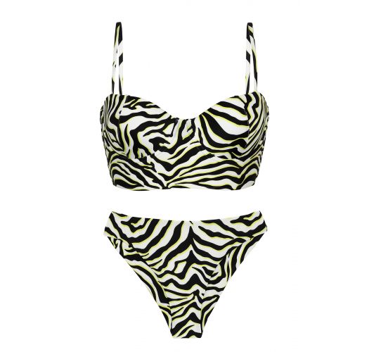Bikini bralette con allacciatura posteriore tigrato bianco e nero con slip brasiliano fisso - SET WILD-BLACK BALCONET-ANNA NICE