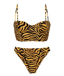 Orange & black tabby lace-up back bralette bikini with scrunch bottom - SET WILD-ORANGE BALCONET-ANNA NICE